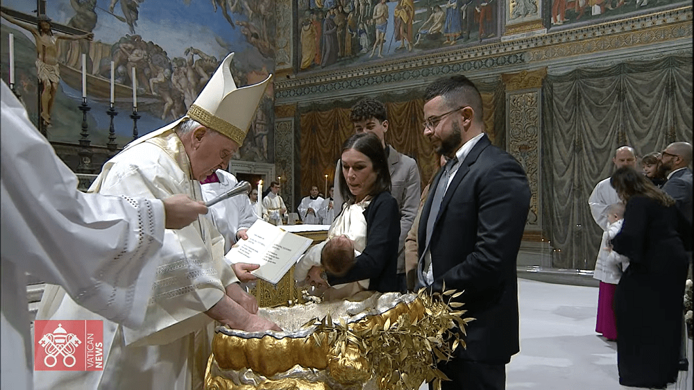 Pope Francis baptises 13 babies in the Sistine Chapel