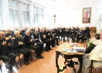 Pope Francis meets elderly priests in a Roman parish
