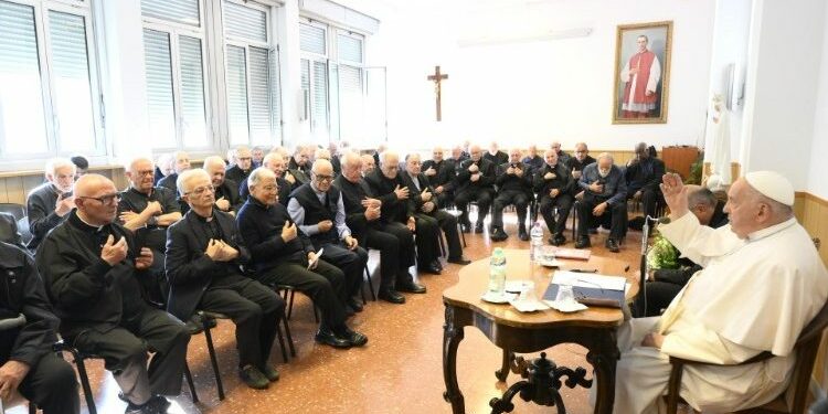 Pope Francis meets elderly priests in a Roman parish