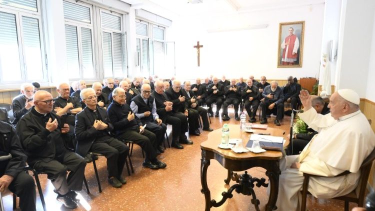 Pope Francis meets elderly priests in a Roman parish